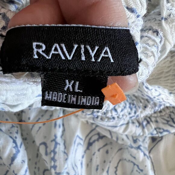 Raviya Dress Womens XL White Blue Smocked Maxi Paisley Ruffle Strap Boho Rayon - Picture 9 of 9